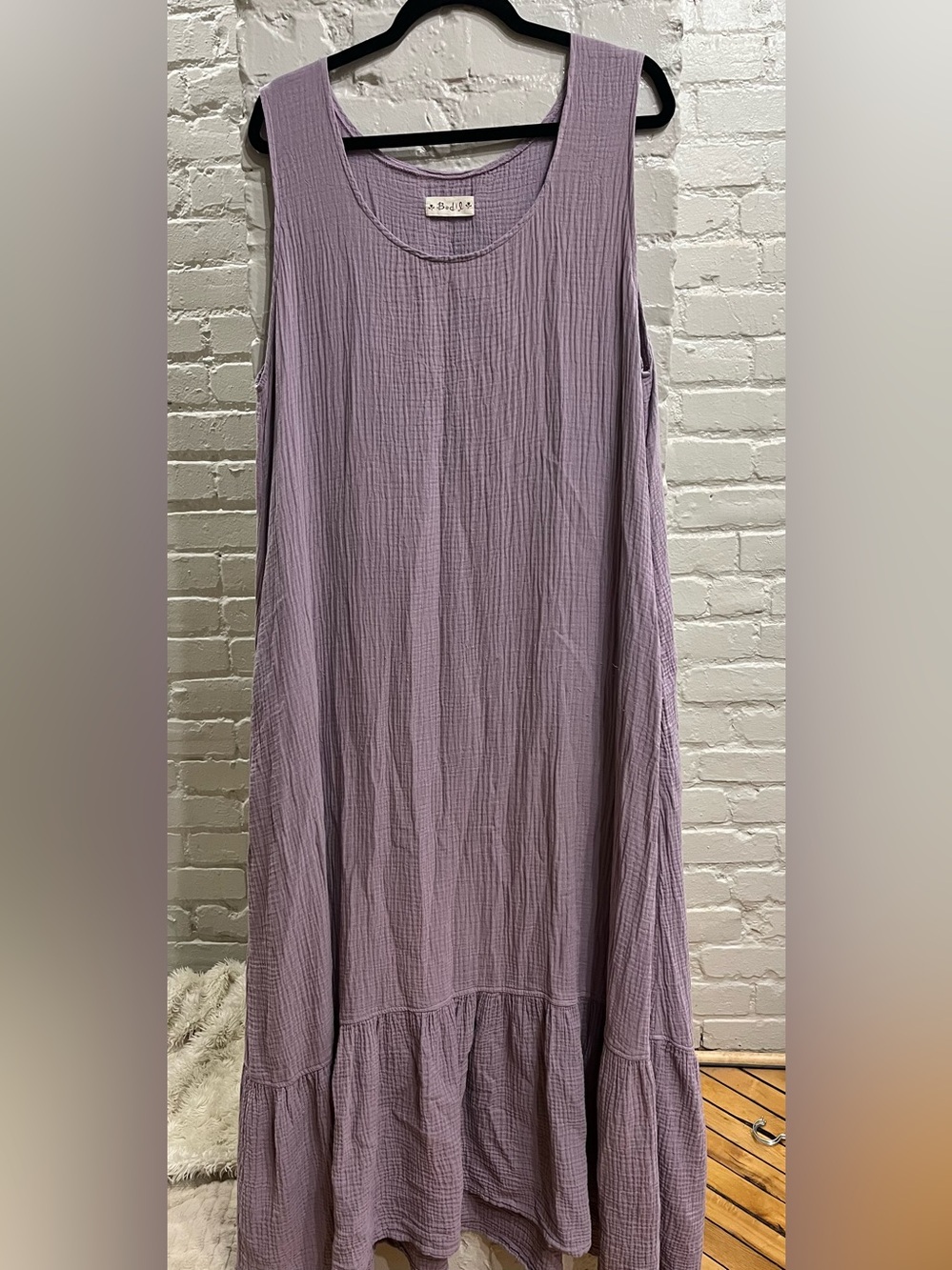 Bodil Lilac Purple Crinkle Cotton Maxi Dress Size Large